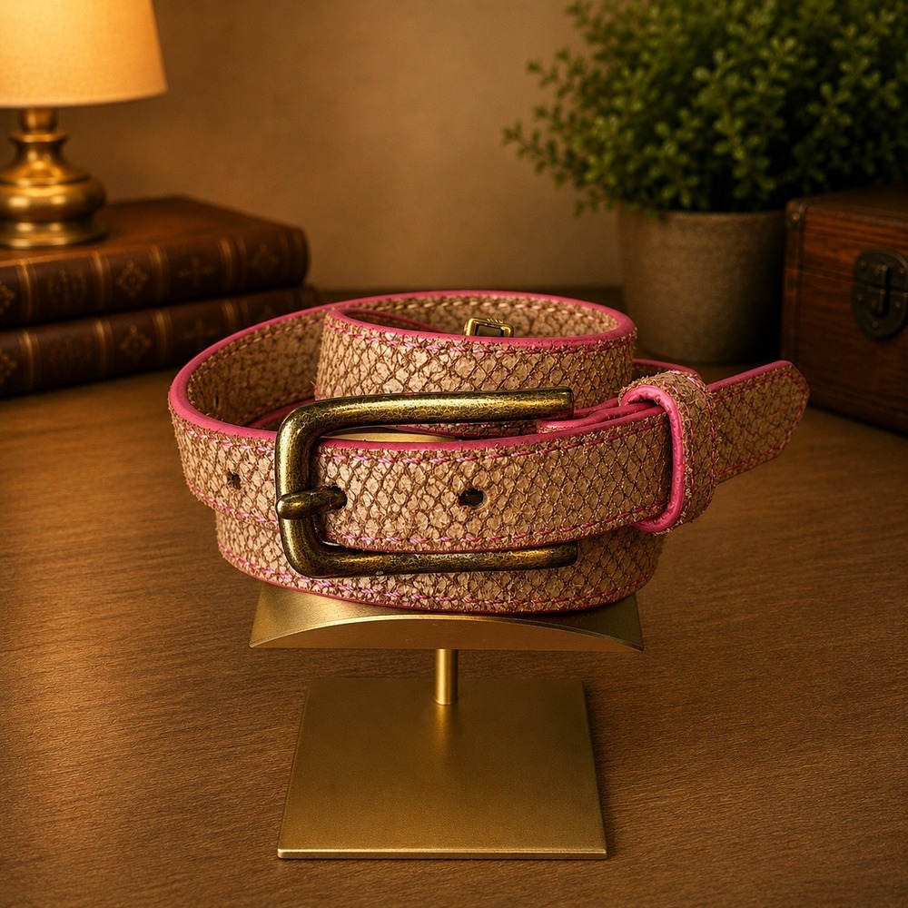 Liebeskind Berlin Leather Belt Women's Size 34 Brown Pink Snake Pattern 6765
